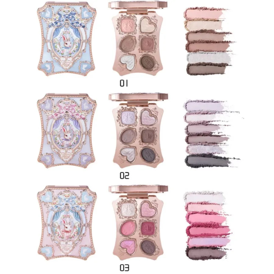 Flower Knows Bunny Garden Collection 6-Color Makeup Eyeshadow Contour Palette Eye Brush Puff Set Eye Glitter Korean Makeup Kit