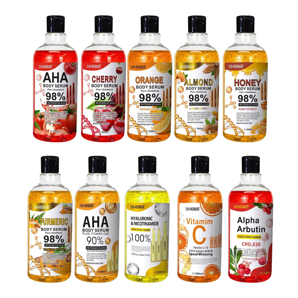 500ML Vitamin C AHA HYALURONIC& NICOTINAMIDE Face Serum Spots Eraser Corrector Whitening Moisturizing Lightening Body Cream