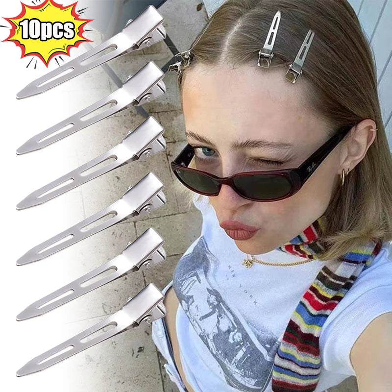 10pcs Silver Hair Clips Stainless Steel Hairdressing Sectioning Hairpins for Hair Roots Fluffy Duck Bill Hair Clip Styling Tools