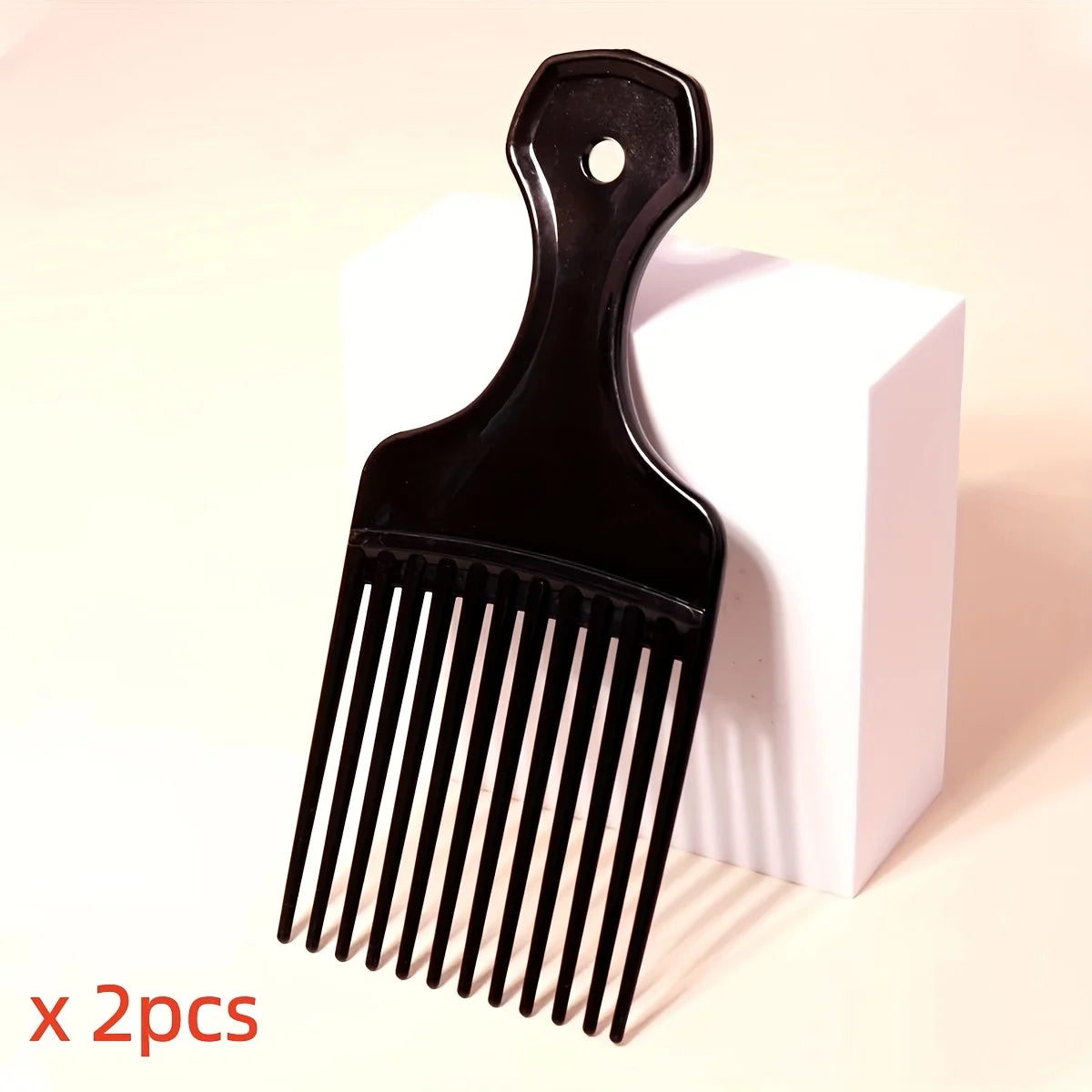 2pcs/pack Professional Barber Hair Styling Afro Comb Plastic Handle Metal Tooth Hairdressing Curly Hair Pick Tools For Black Man