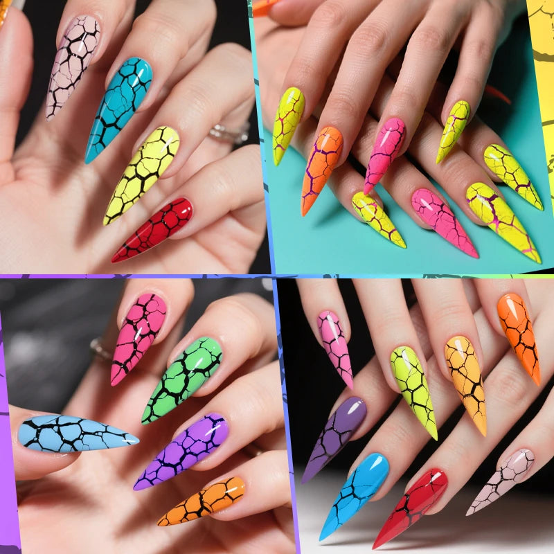 LILYCUTE 7ml Neon Crackle Gel Nail Polish Summer Fluorescent Quick Drying Semi Permanent UV Gel Nail Art Varnish DIY Manicure