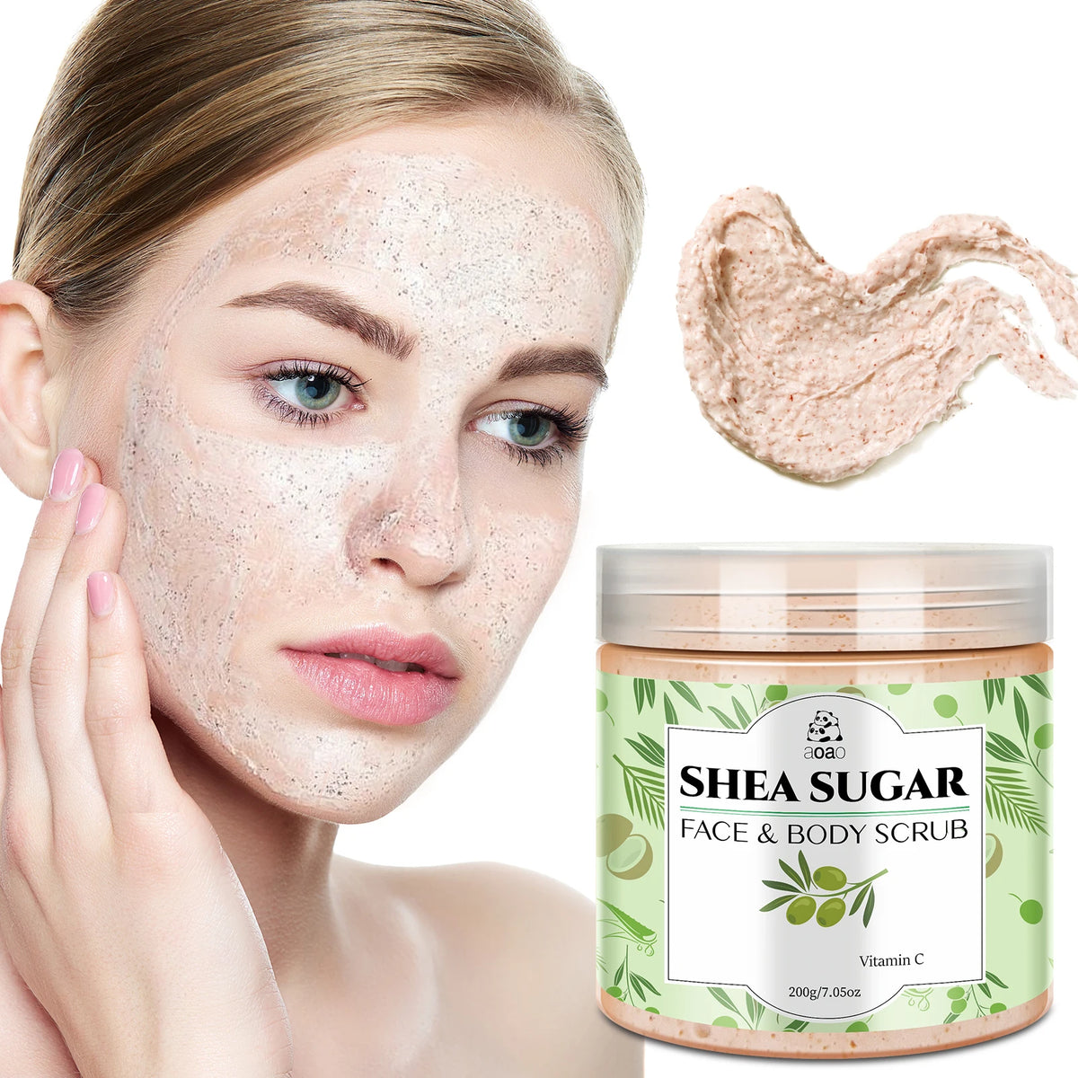 Shea Butter Exfoliating Scrub with Sucrase, Aloe & Coconut - Alcohol-Free Facial & Body Scrub for All Light Beige Types