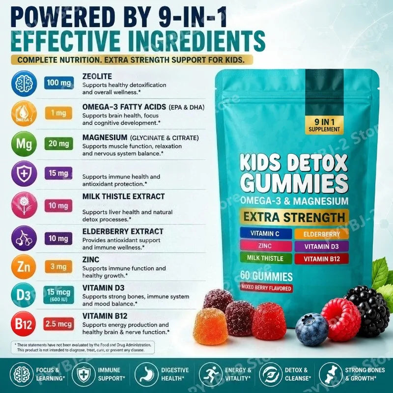 Zeolite Gummies 60 Count Contain Multivitamin Omega-3 Magnesium and Elderberry Support Detoxification & Immune System Health