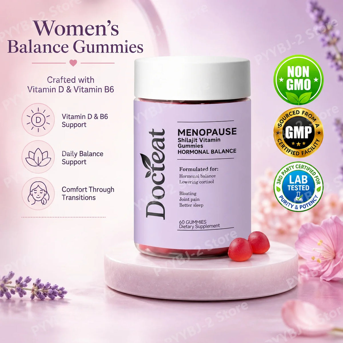 Menopause Wellness Gummies with Black Cohosh Ashwagandha Chaste Berry Vitamin B6 D Women Hormonal Balance Support