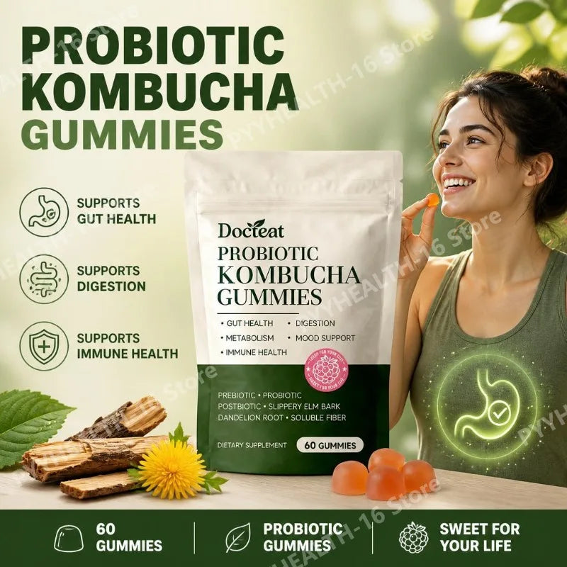 Docteat Probiotic Gummies with Lactobacillus Plantarum and Bacillus Coagulans Digestive Comfort Gut Health Support 60 Gummies
