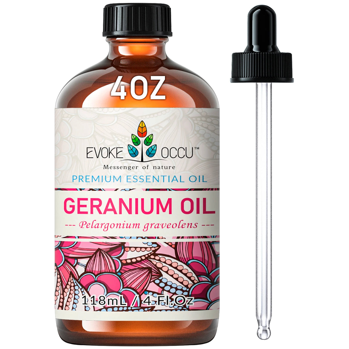 EVOKE OCCU Geranium Oil, 118ML/4 Fl. Oz. Pure Floral Essential Oil for Perfume, Scented Candles, Soap, Bath, Massage, Diffuser