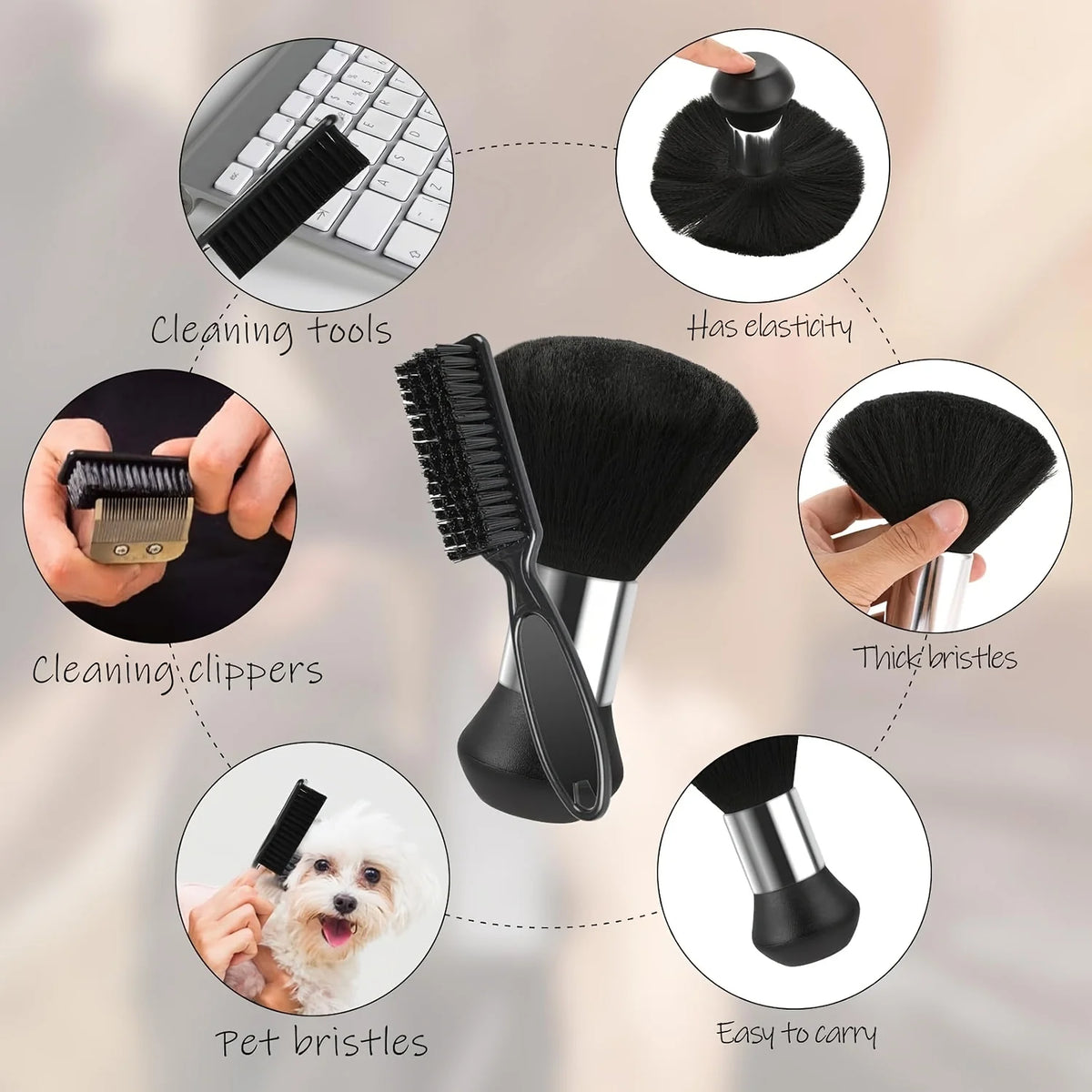 Hairdressing Soft Brush Black Hairdressing Sweeping Neck Hair Cleaning Duster Hair Cutting Ring Beard Brush Styling Comb Set