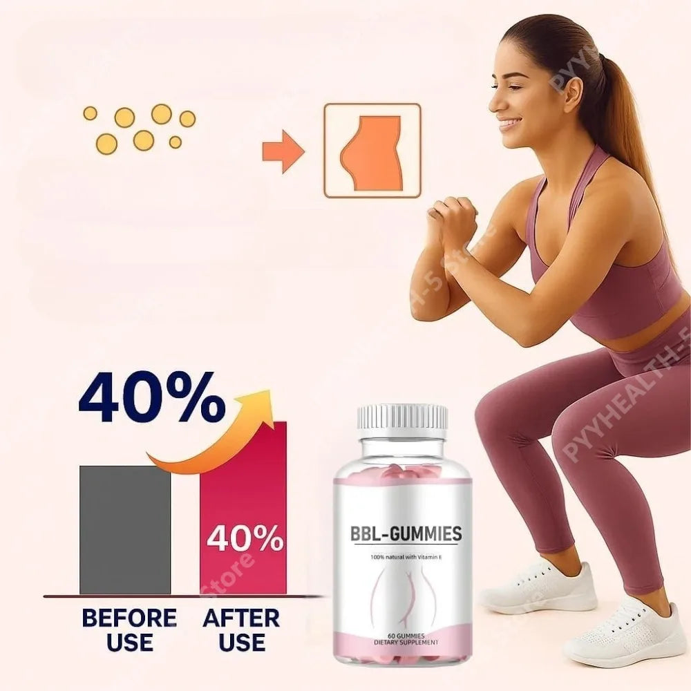 Booty Gummies for Women with Vitamin E, Saw Palmetto Vegan Sugar-Free Peach Flavor 60 Gummies