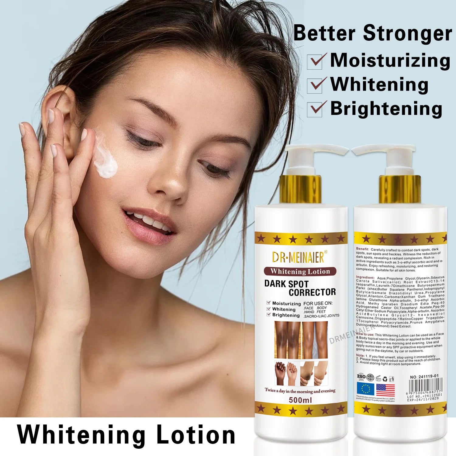500ml Vegan Brightening Body Lotion, with AHA, Niacinamide, Moisturizing, Hydration, for All Skin Type, Radiant Skin Body Cream