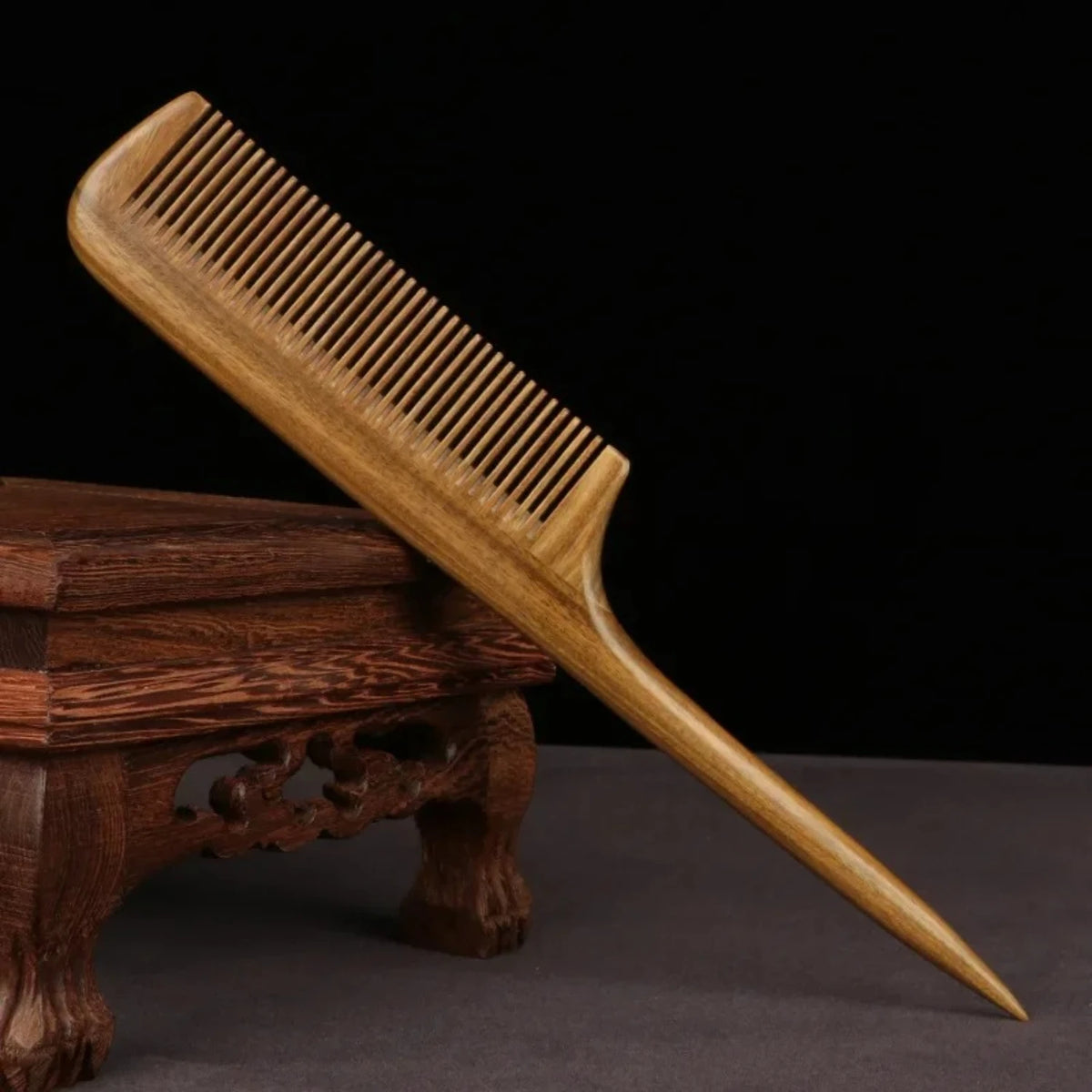 Natural Green Sandalwood Hair Comb 21cm Fine Tooth Thickened Sharp Tail Hairdressing Comb for Styling And Grooming
