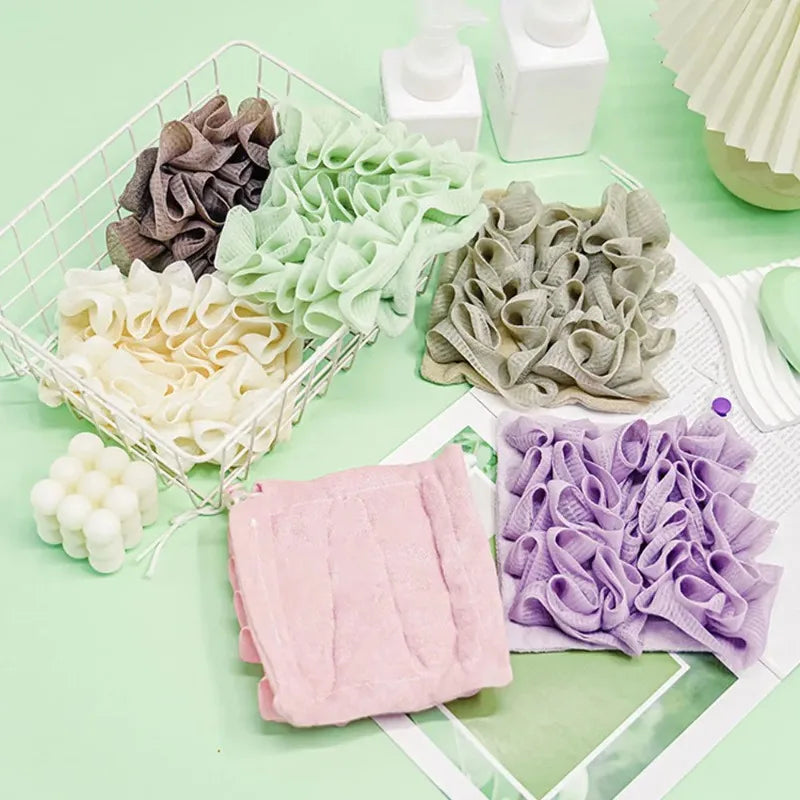 2-In-1 Bath Loofah Towel & Soap Pouch - Soft Exfoliating Mesh Sponge, Reusable Shower Skin Care Accessory