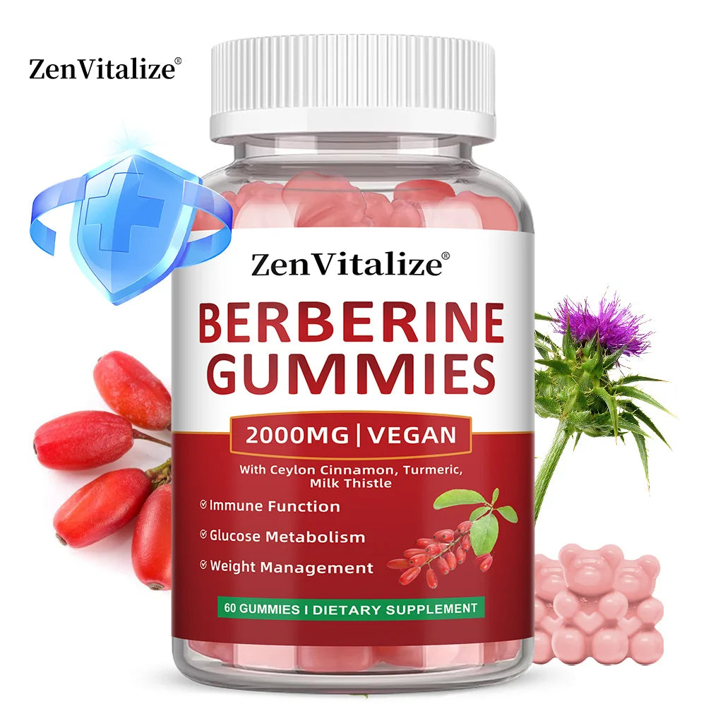 Premium Berberine Gummies 2000mg with Ceylon Cinnamon, Turmeric, and Milk Thistle To Support The Immune System and Metabolism