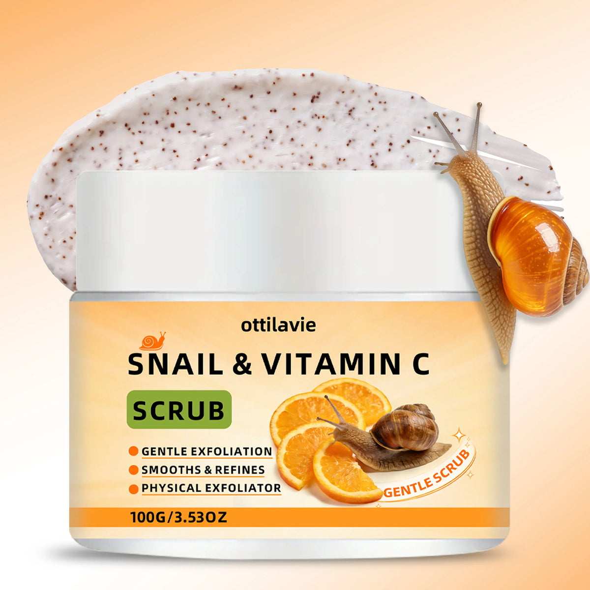 Ottilavie Snail Vitamin C Scrub: Gently Exfoliates & Deeply Cleanses. For All Skin Types, Day or Night. (Unisex)