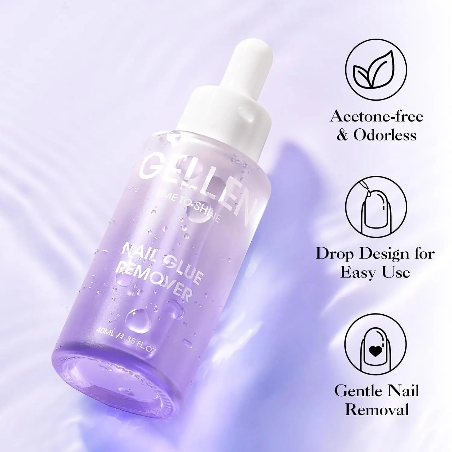 GELLEN 40ml Nail Glue Remover Gentle Formula for Press on Nails UV Gel Fake Tips Removal Non Acetone Odorless Nail Care Supplies