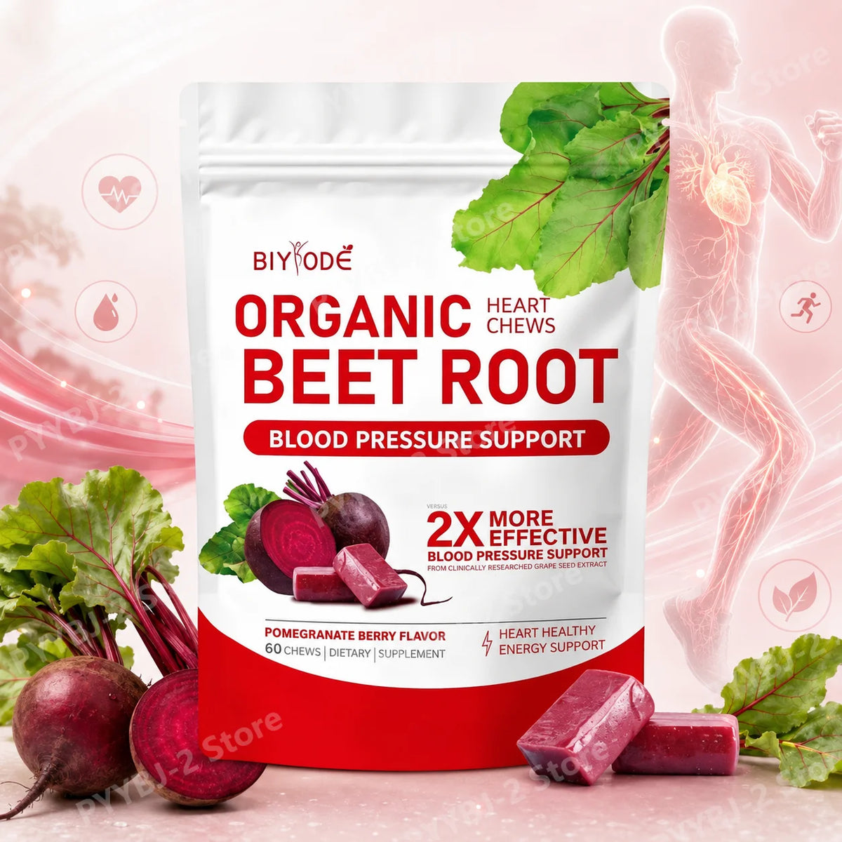 Beet Root Powder with Grape Seed Extract Blood Pressure Support and Heart Health Antioxidant Boost 60 Gummies
