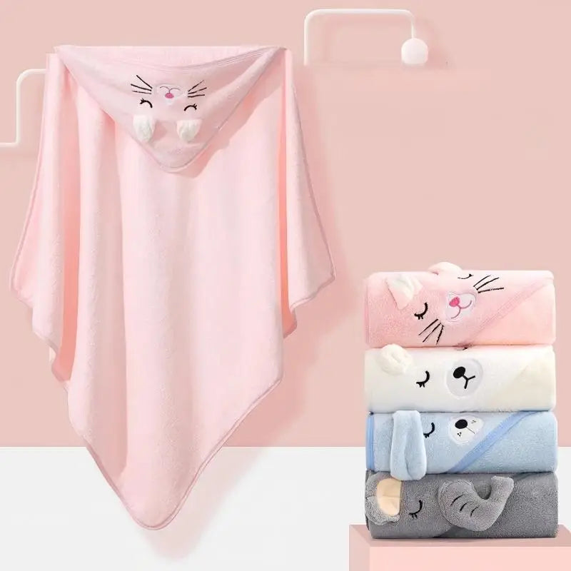 1 Piece Poncho Bath Towel, Soft Newborn Bathrobe, Baby Cartoon Towel, Absorbent Hooded Blanket 80X80Cm