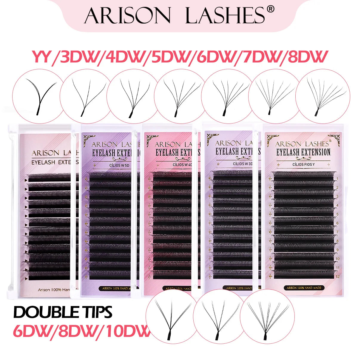 ARISON 3D/4D/5D/6D W-Shape Eyelashes Extension Premade Volume Fans YY-shape Lashes Faux Mink Soft Easy Faning Natural Lash