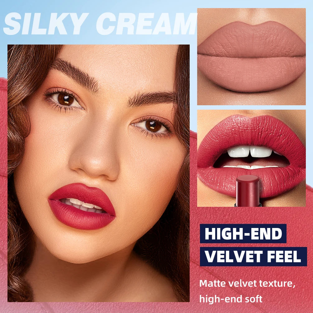 QIBEST Nude Velvet Matte Lipstick Long-lasting Highly Pigmented Lip Tint Not Stick Cups Red  Green Orange Black White Lip Stain