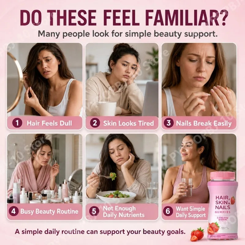 Hair Skin Nails Gummies with Biotin 2500mcg Vitamins A C E Strawberry Flavored Daily Beauty Support 80 Gummies