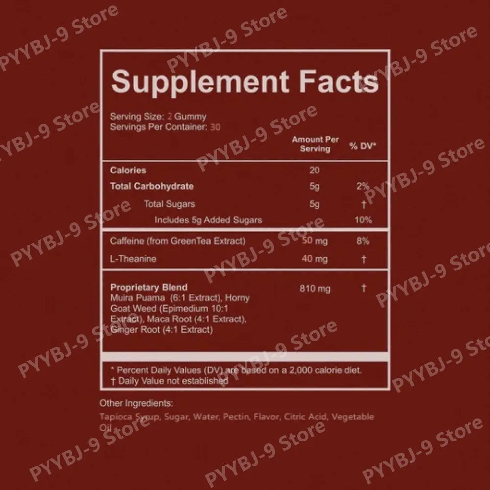 Plant Based Botanical Gummies with Maca Muira Puama Epimedium Ginger Spicy Peach Flavor Vegan Daily Support Epimedium Extract