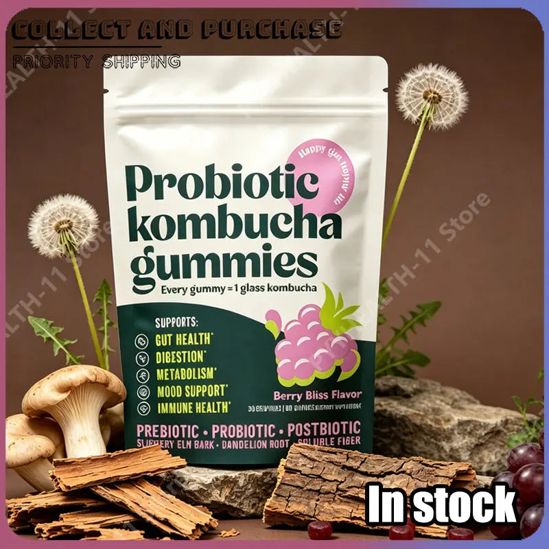 Probiotic Kombucha Gummy with Fiber & Kombucha Prebiotics Fiber Supplement Dandelion Root for Bloating Gut Support Supplement
