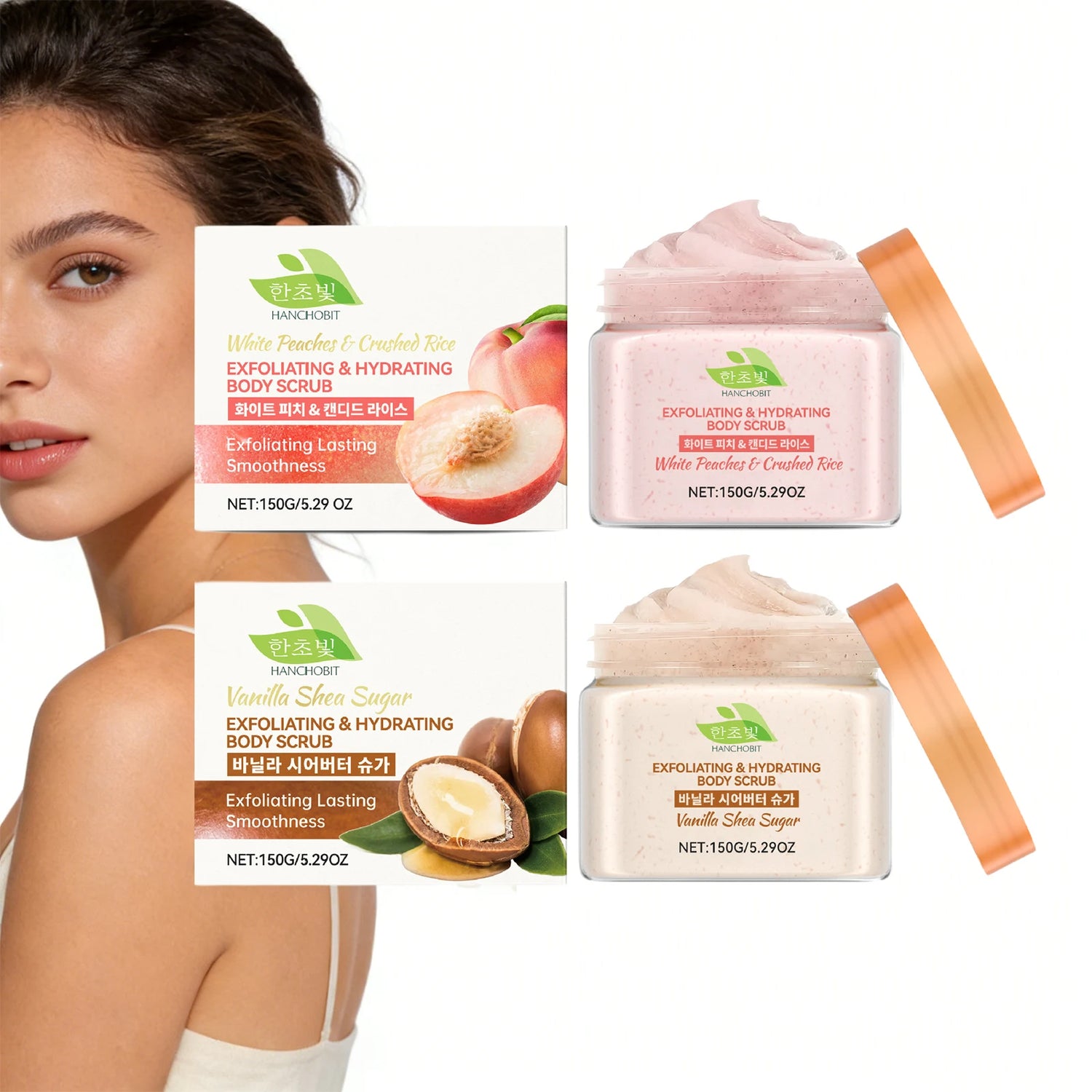 White Peach / Vanilla Shea Fruit Exfoliating Body Scrub for Dead Skin Removal Deep Cleansing Pore Shrinking Nourishing Skin Care