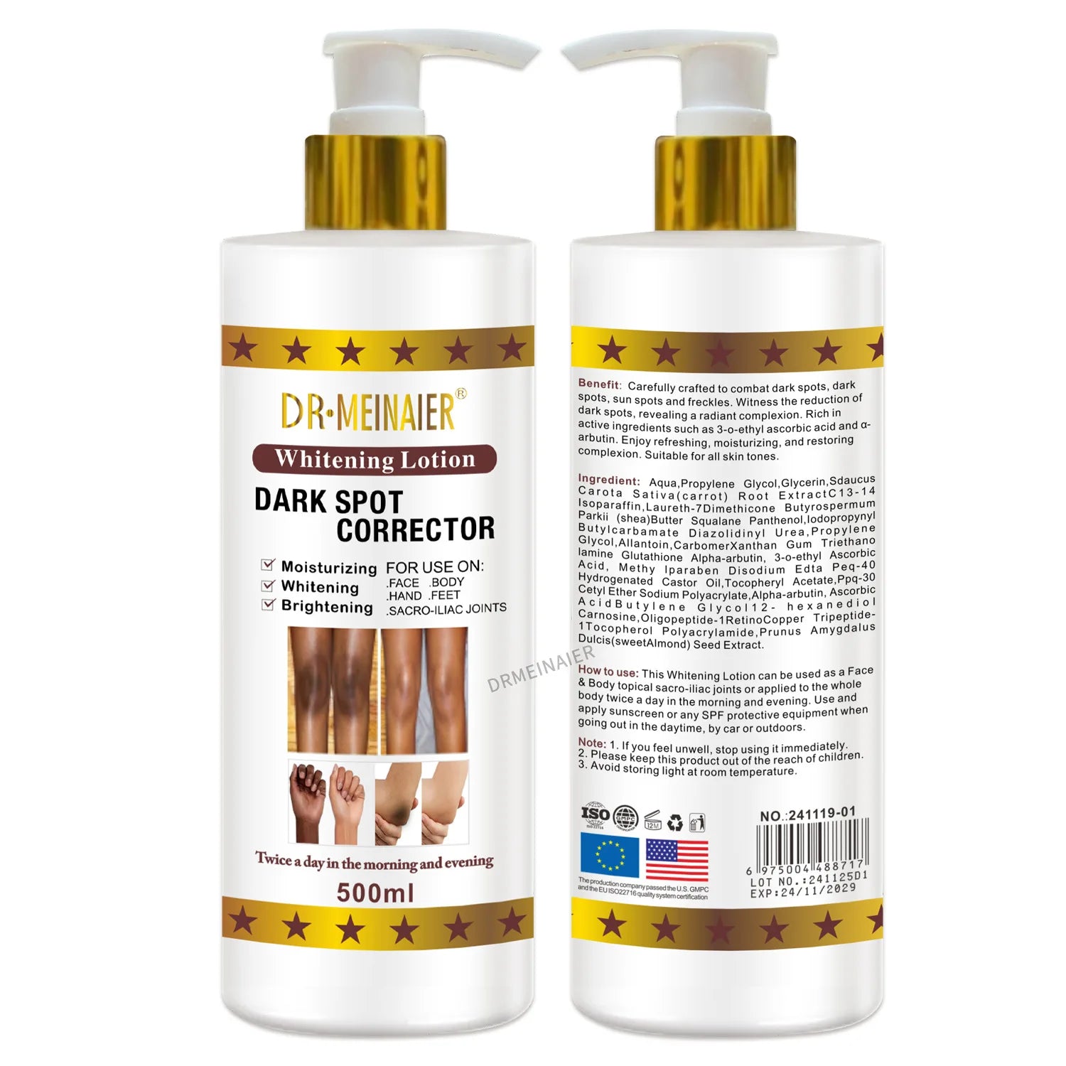500ml Vegan Brightening Body Lotion, with AHA, Niacinamide, Moisturizing, Hydration, for All Skin Type, Radiant Skin Body Cream