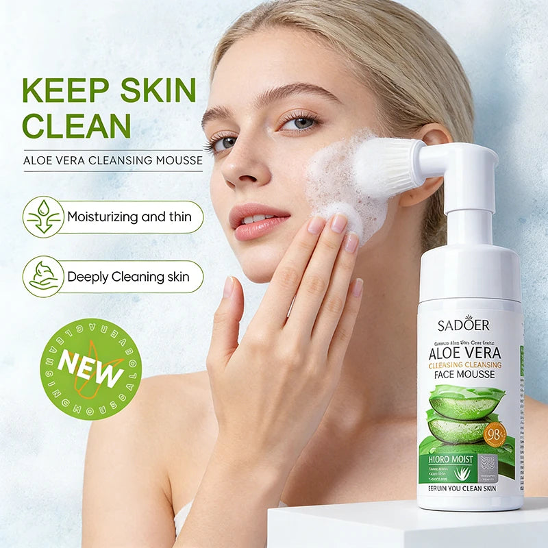 SADOER Aloe Facial Cleanser Massage Cleansing Mousse Moisturizing Deep Cleansing Anti-aigng Face Wash Foam Facial Cleanser