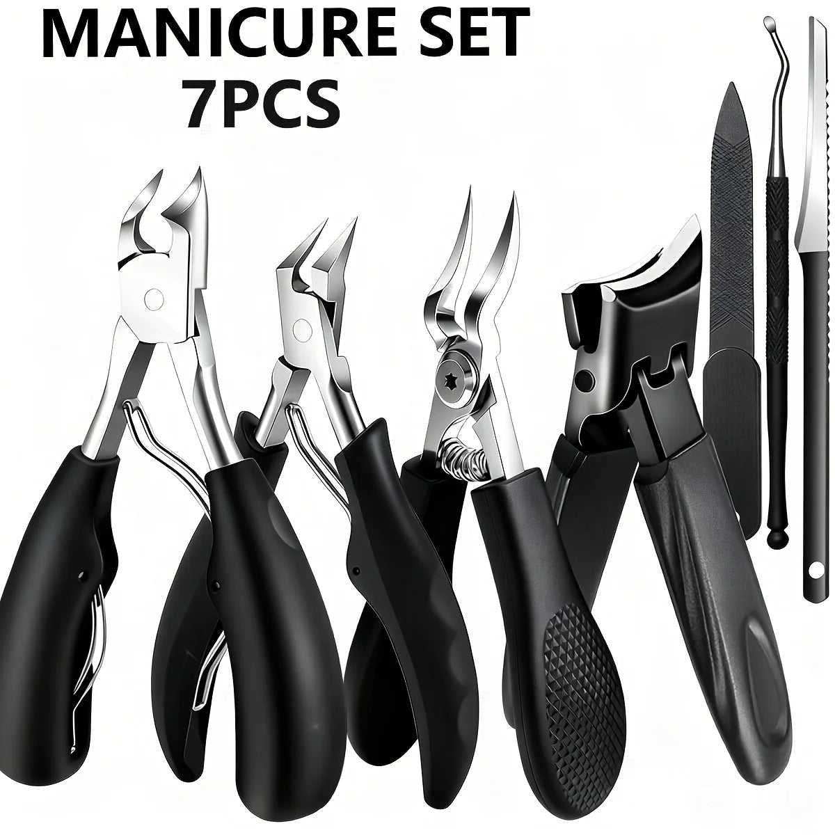 1/7pcs Heavy-Duty Professional Stainless Steel Toenail & Fingernail Care Kit Suitable for Complete Pedicure with Nail Clippers