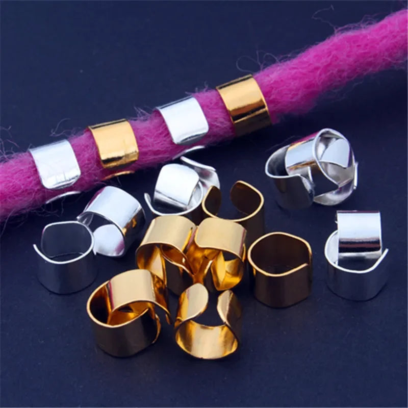 10pcs Metal Dreadlocks Dread Hair Braids Hair Rings Beads Non-Piercing Ear Clips Beard Cuffs Tube DIY Charms Styling Accessories