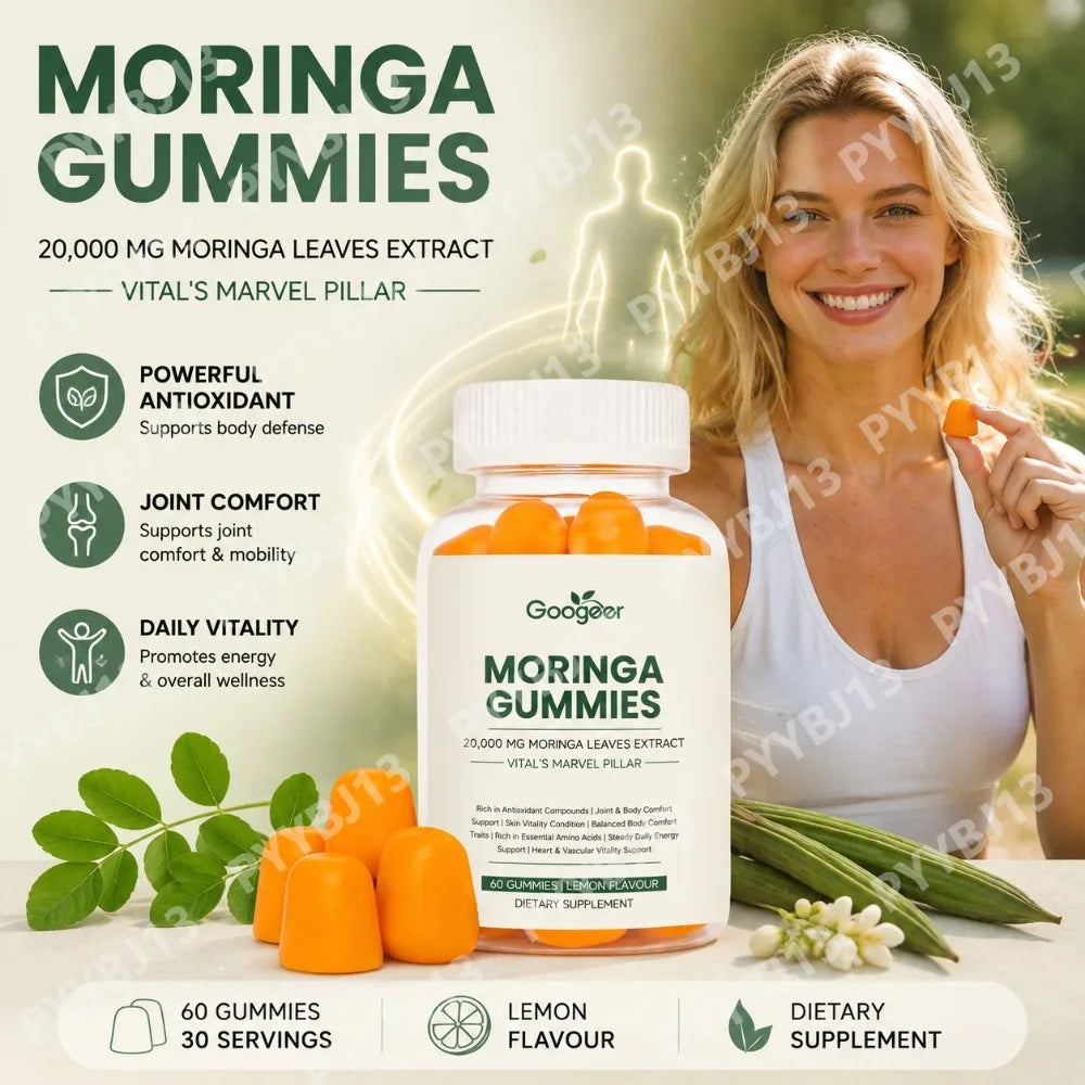 Googeer Moringa Gummies with Moringa Leaf Extract, Antioxidant & Daily Wellness Support, Lemon Flavor, 60 Gummies Supplement