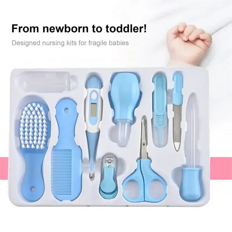 10pcs Set Baby Health Care Kit Kids Hair Nail Health Care Grooming Brush Thermometer Clipper Teether Toothbrush Baby Essentials