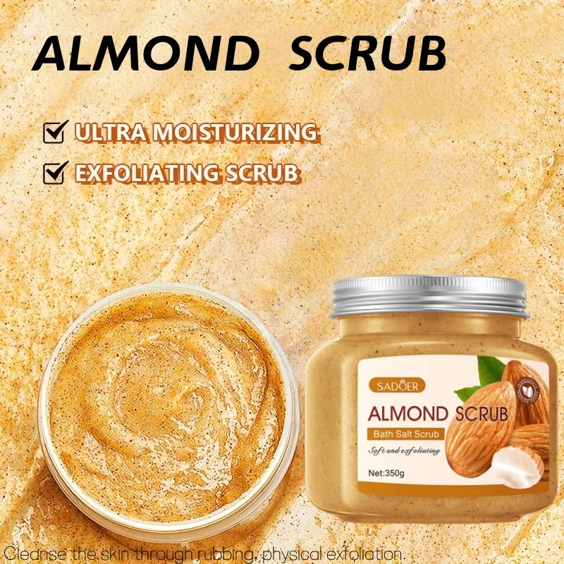 Almond Scrub 350g - Hypoallergenic Exfoliating Wipe for All Skin Types, Alcohol-Free, Rich in Walnut Shell Powder, Glycerin, Etc., Suitable for Dry and Dull Skin, Deeply Cleans Pores, with Almond Fragrance, Unisex, Suitable f