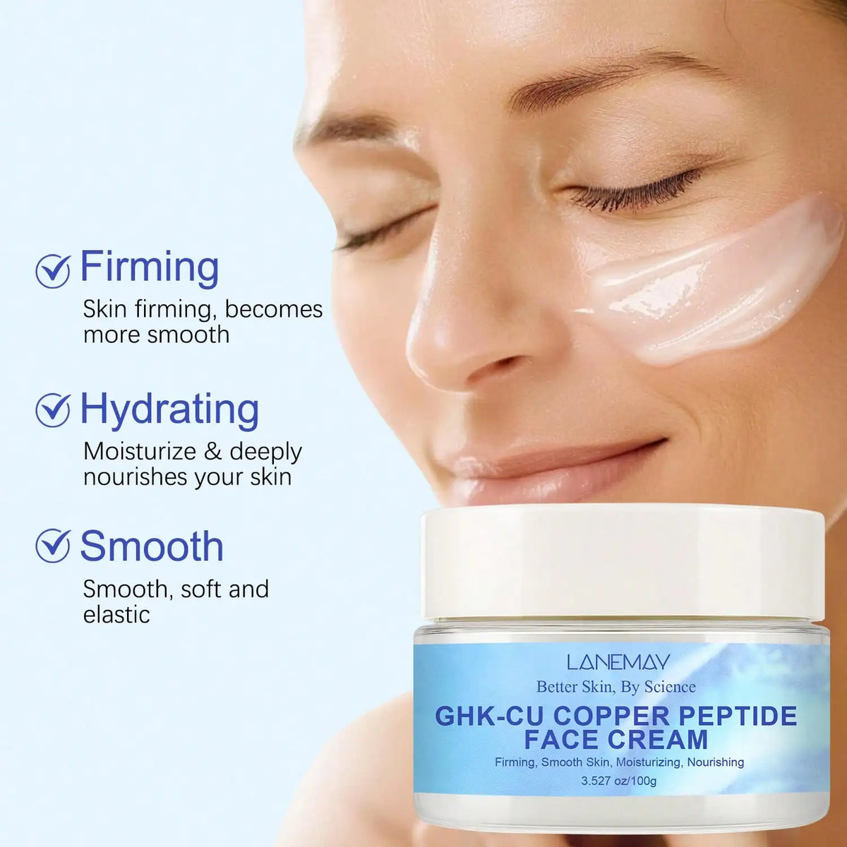 GHK-Cu Copper Peptide Cream | Intense Moisture & 72H Hydration Lock | Firms, Smooths & Strengthens Skin Barrier, Reveals Plumper