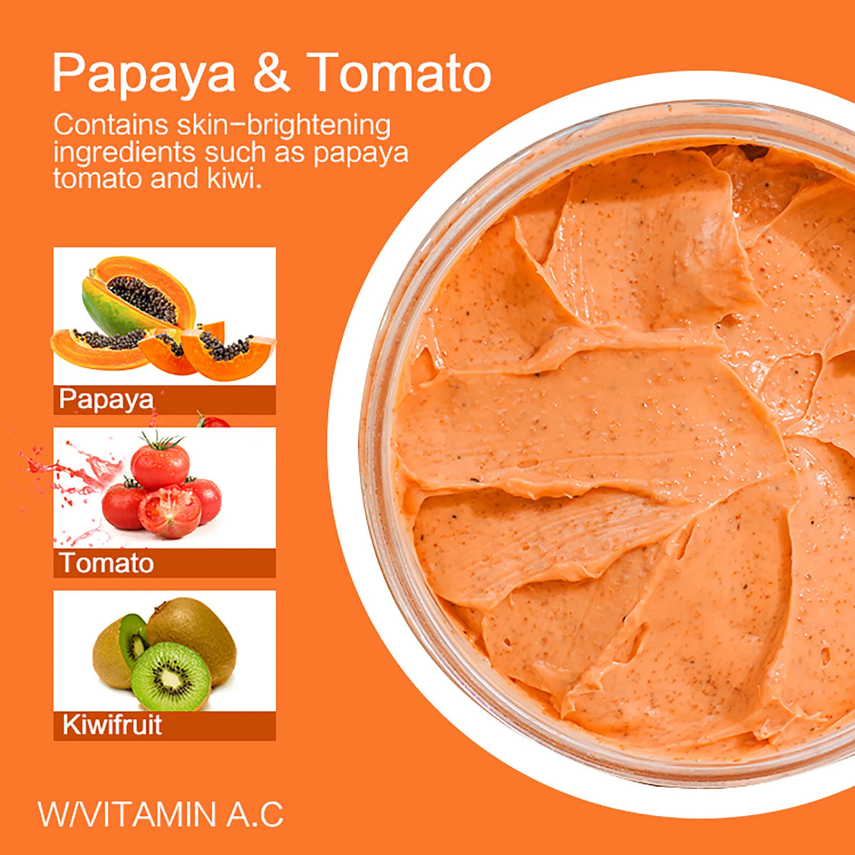 Papaya And Tomato Combination Scrub, Reduce Spots, Whitening, Exfoliating, Moisturizing, Smooth Skin, For Face And Body, 250g