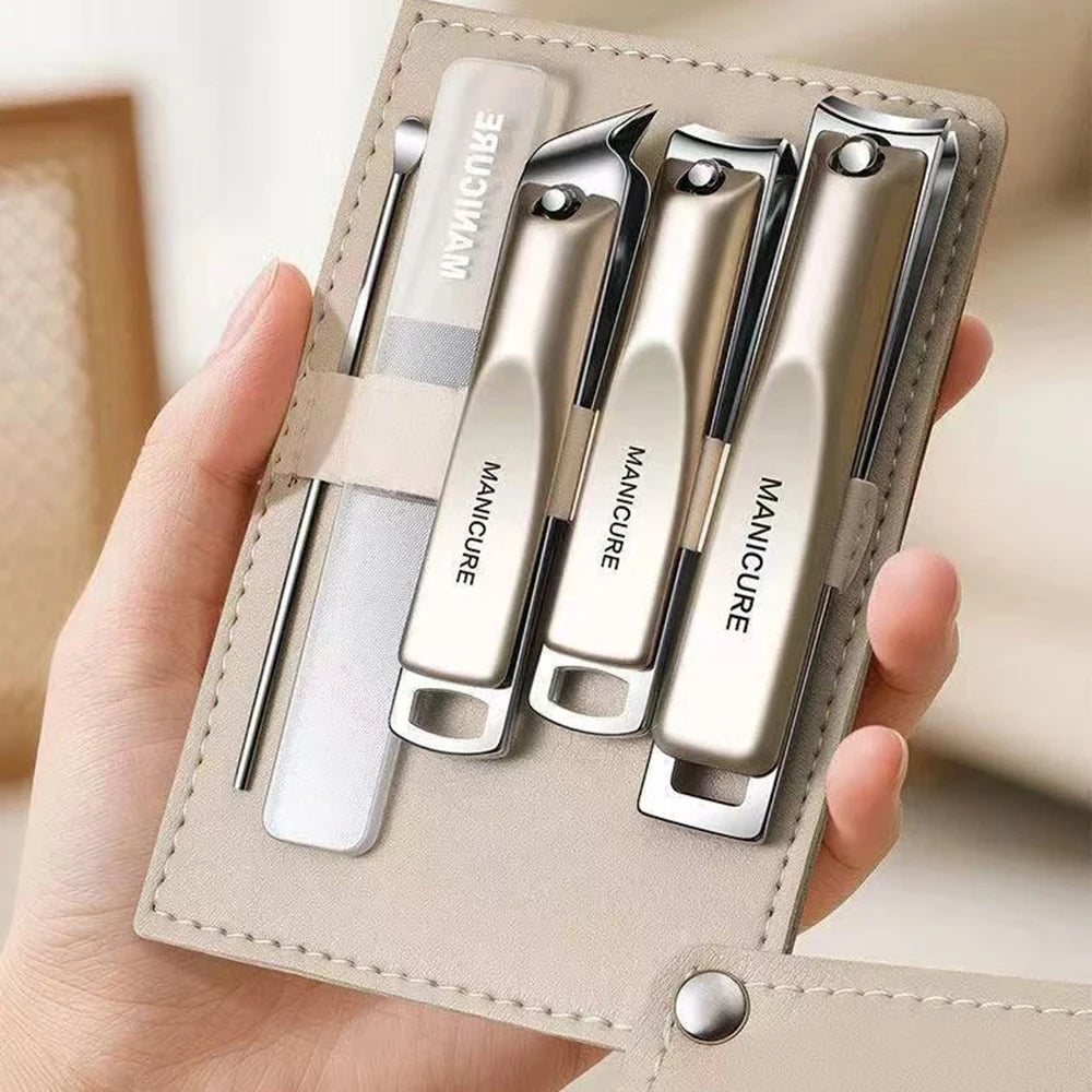 New Nail Clippers Set 5 PCs with Rotating Leather Bag Professional Trimmer Pedicure Care Tools Manicure Set Home Care Gift