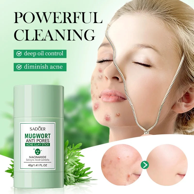 Mugwort Clay Stick Anti-Acne Clay Mask for Clean Pores and Blackheads Improve Acne Prone Skin 40g