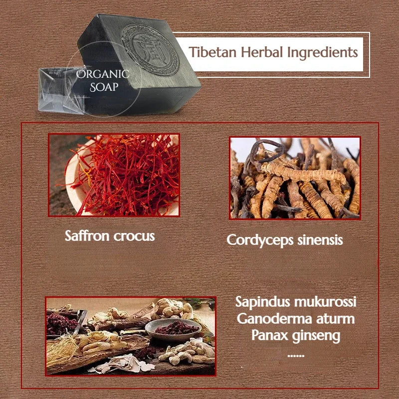 Tibetan Ancient Soap Black Soap Handmade Soap Face Clean Anti-Acne Remove Blackheads Chinese Herbal Soap with Cordyceps Sinensis