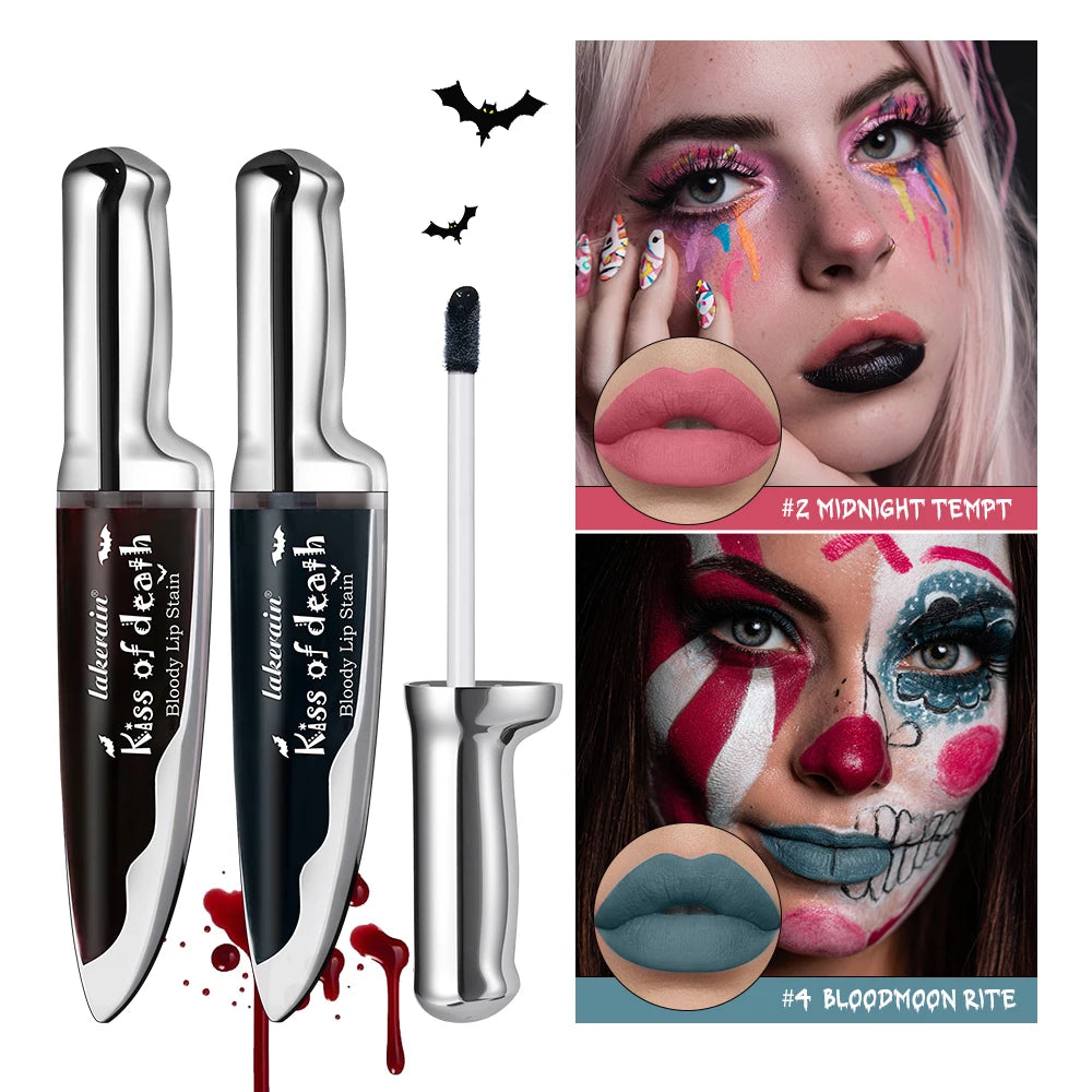 Lakerain Dark Black Long-lasting Lip Dye High Color Liquid Lip Gloss Color-changing Lip Glaze Gothic For Halloween Dance Party