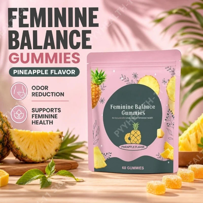 Feminine Balance Gummies Odor-Reducing Pineapple with Vitamin C and Lactobacillus Acidophilus 1 Billion CFUs 60 Gummies