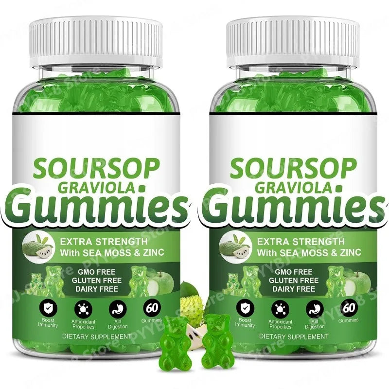 Soursop Graviola Gummy with Soursop Leaf Extract Sea Moss and Vitamin C Enhance The Immune System and Assist Digestion 60 Count