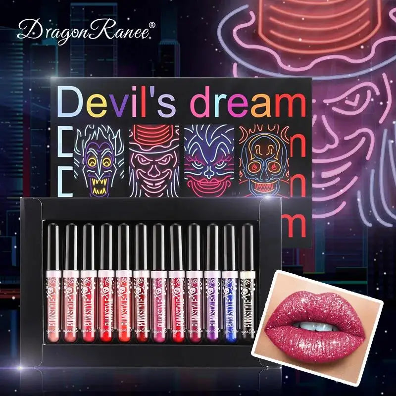 Halloween Diamond Glitter Matte Liquid Lipstick Long Lasting Waterproof Shiny Metal Lip Glaze On Stick Set