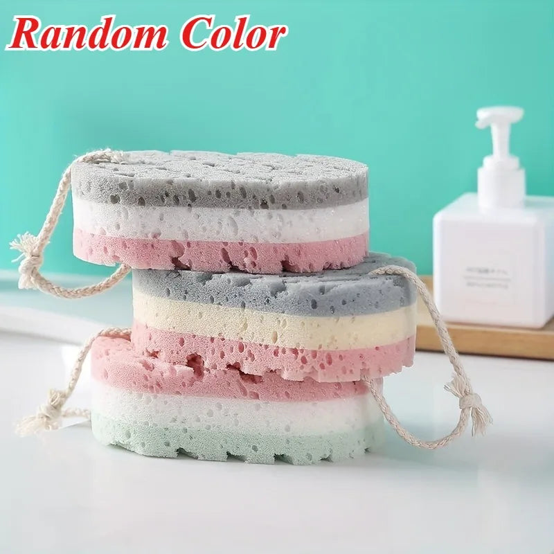 1PC Wash Sponge Scrubber, Multi-Color Exfoliating Bath Loofah, Handheld Foaming Body Wash Pads with Rope for Shower