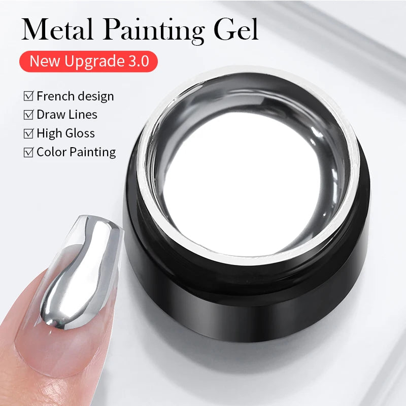 BORN PRETTY Super Bright Metallic Painting Gel Polish 5ML Gold Silver Metal Gel Nail Polish Flower Drawing Lines French Nails