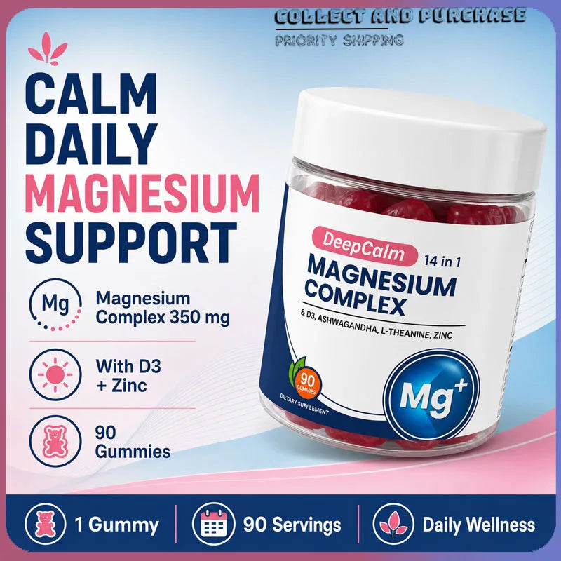 VegaMag Magnesium Complex Gummies 350mg with D3 Zinc Ashwagandha L-Theanine 90 Count - No Added Sugar Vegan Non-GMO Gluten Free
