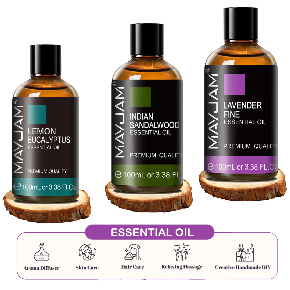MAYJAM 100ML Natural Essentials Oils for Aromatherapy, Making Fragrance Soap and Candle, Massage and Skin Care & Hair Care-3.38 Fl Oz Pure Lavender Sandalwood Citronella Helichrysum Lemon Eucalyptus Oregano Spearmint Sweet Or