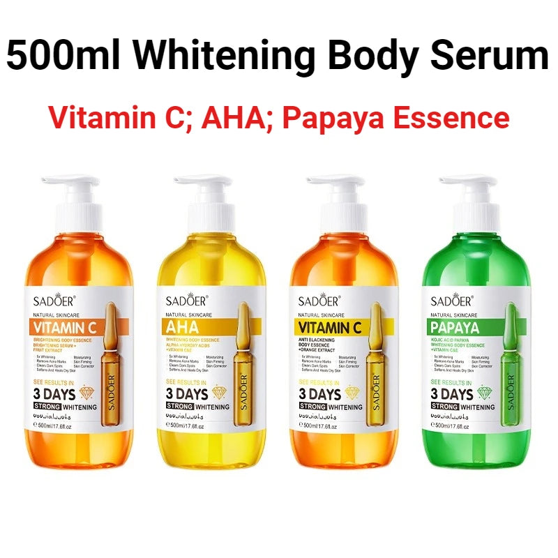 SADOER AHA Whitening Body Essence 500ml Moisturizing Brightening Face Serum Improve Dull Skin Full Body Hydrating Skin Care