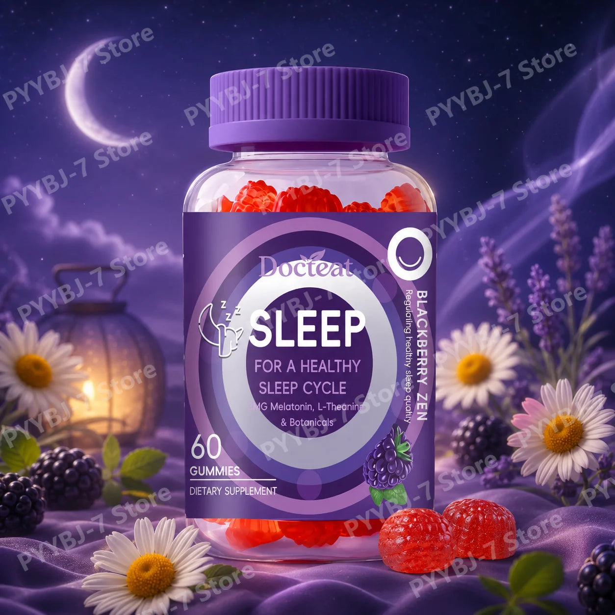 Docteat Melatonin Sleep Gummies 3mg with L-Theanine Chamomile Flower Passion Flower Extract Bedtime Wellness Support