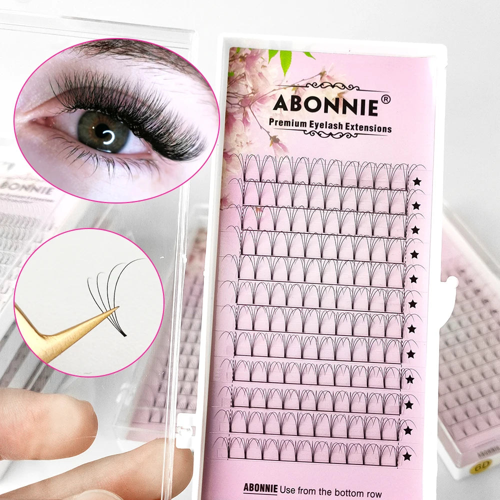 Abonnie 6D Narrow Fan Premade Fans Russian Volume Fan Premium Fluffy Eyelash Extensions Supplies Wide Base Fan Pre-Bundled Lash